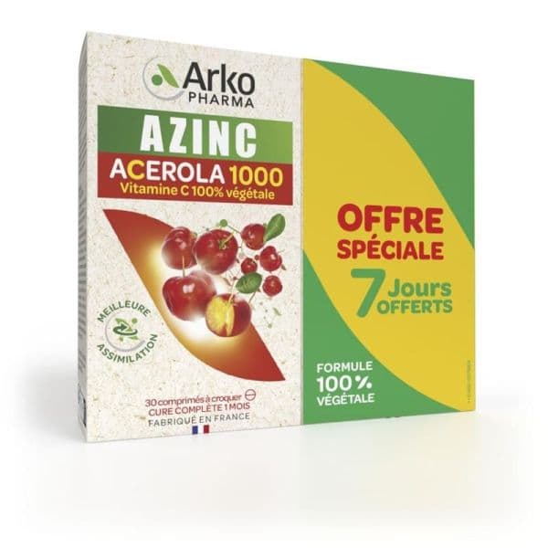 Arkopharma AZINC VEGETAL ACEROLA 1000 VITC CPR CROQ 2/30