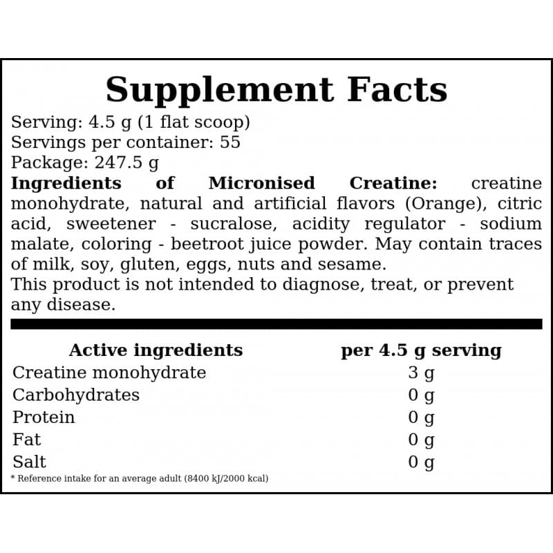 ON MICRONISED CREATINE POWDER 247.5G ORANGE