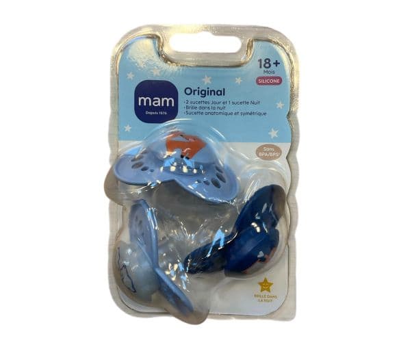 MAM ORIGIN SUCETTE SILIC +18M BLEU B/3