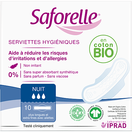 Biocodex SAFORELLE COTON PROT SERV JET BIO NUIT B/10