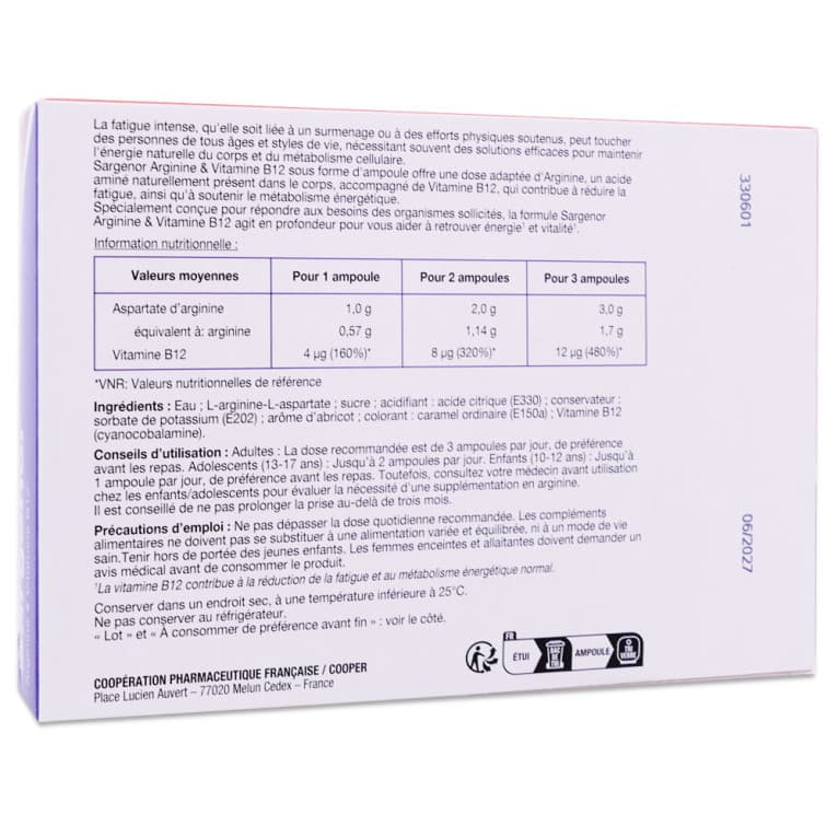 SARGENOR ARGININE VIT B12 S BUV 20A