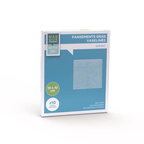 MARQ CONSEIL TULLE GRAS VASELINE 10X10CM B/10