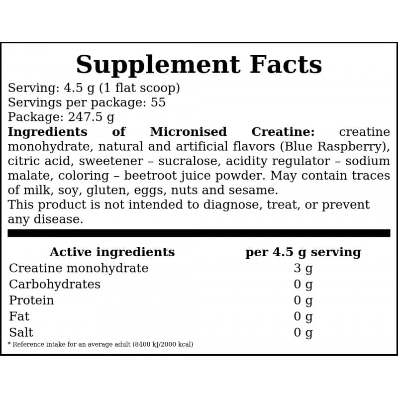 ON MICRONISED CREATINE POWDER 247.5G BLUE RASPBERR